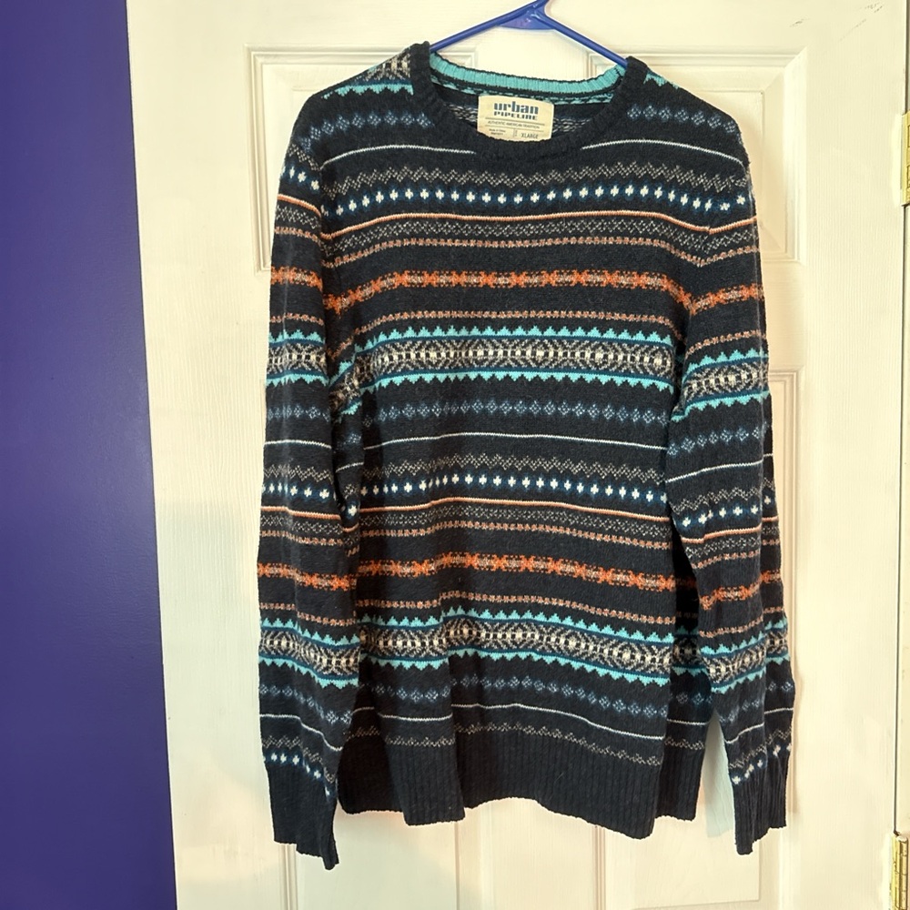 Urban Pipeline Women's Patterned Crewneck Sweater - Black, Blue, Orange